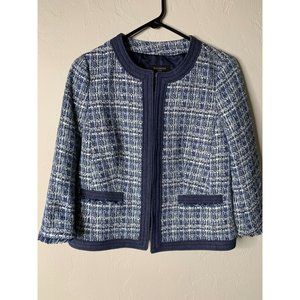 Talbots Blue White Tweed Blazer Hook and Eye Closure Jacket Size 8 Petite NWT!